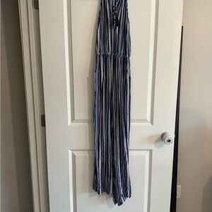 Joy Joy Striped Blue and White Halter Jumpsuit